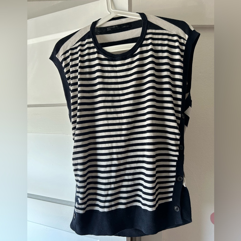 Allsaints sleeveless sweater. Navy and white.